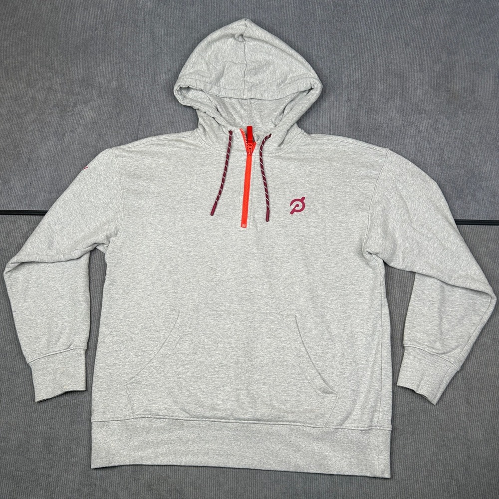 Peloton Quarter Zip Hoodie Heather Gray Orange Zipper Pullover Size Medium Y2k